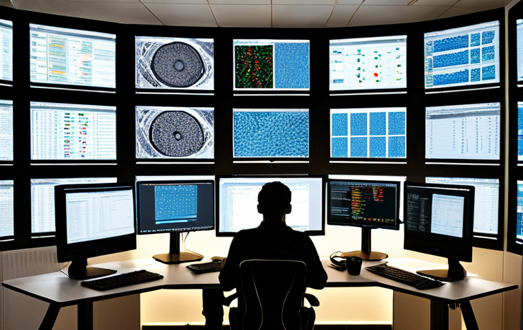 **Image Prompt:** A data scientist working at a computer, surrounded by screens displaying complex code (Python, R) and data visualizations, analyzing big data. Include tools like Pandas and NumPy. The setting should evoke a modern office in Milan.