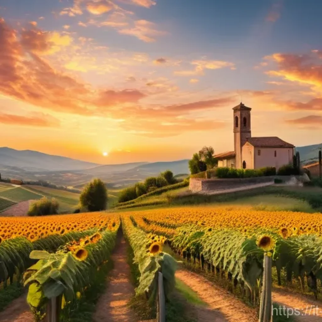 빅데이터 실무에서 발생하는 기술적 오류 해결법 - A serene Italian countryside scene during sunset. Rolling hills covered in vineyards stretch into th...