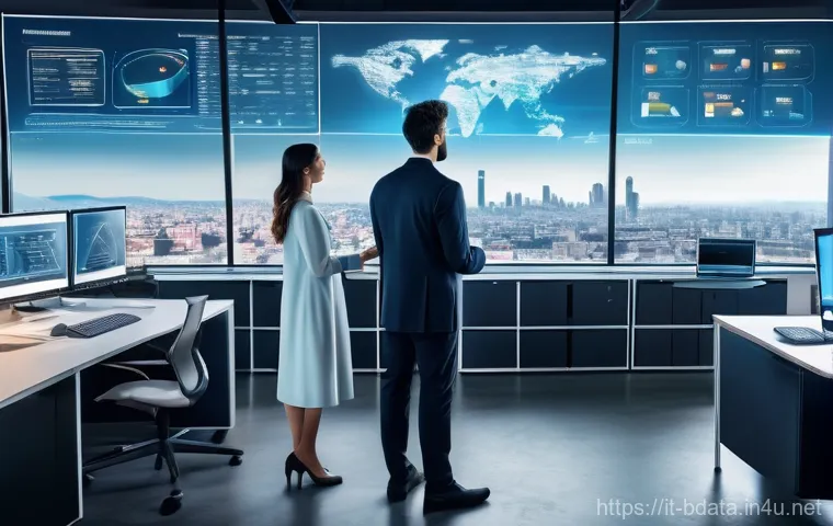 빅데이터 기술자와 소프트웨어 설계 - **Prompt:** A visionary female Software Architect, in her early 40s, elegantly dressed in a contempo...
