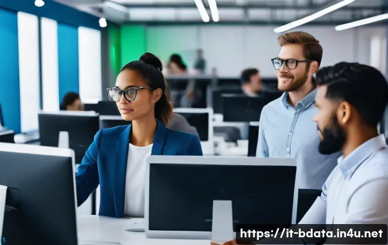 빅데이터 기술자의 오픈소스 활용 성공 사례 - **Prompt:** "A vibrant, collaborative team of diverse male and female professional software engineer...