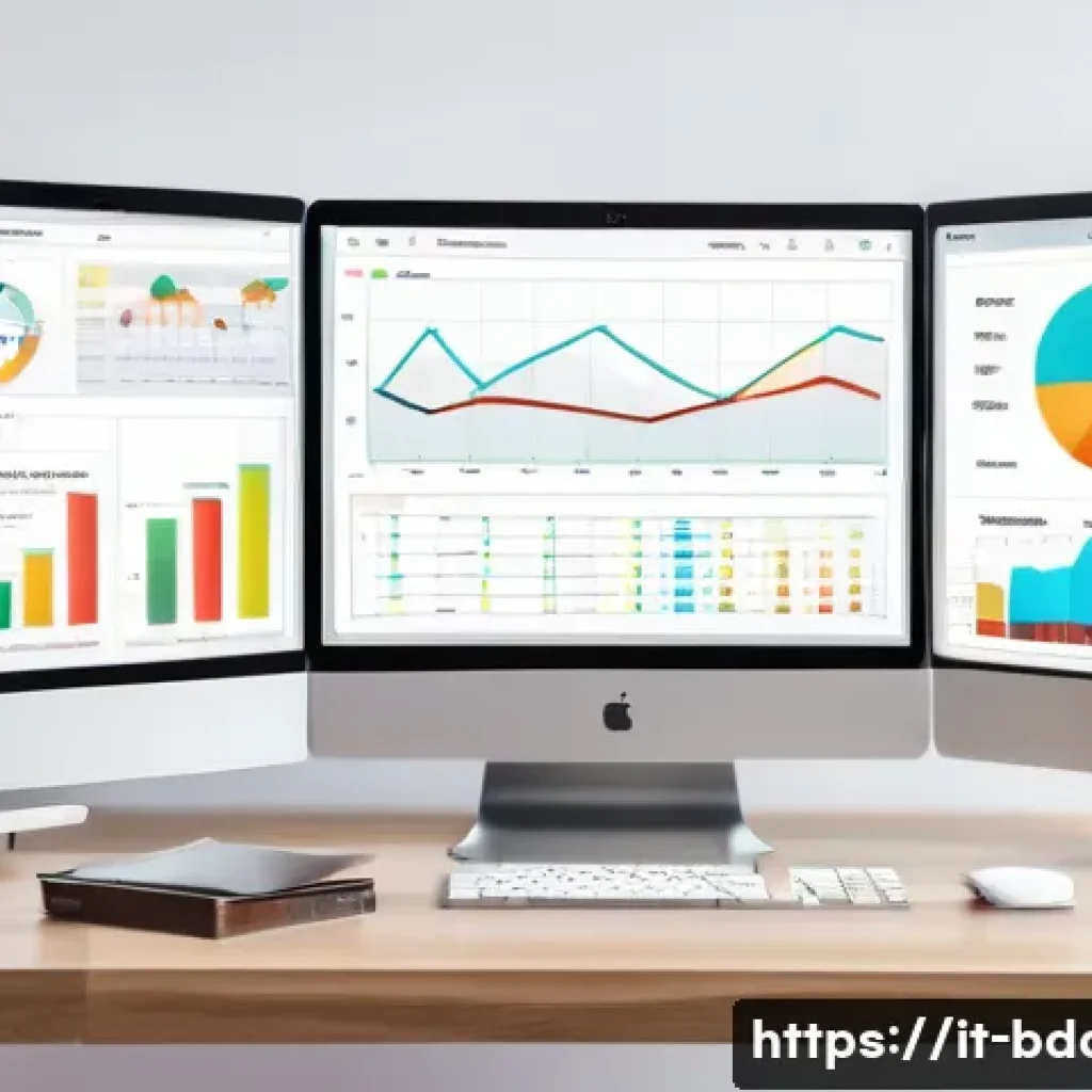 빅데이터 실무와 데이터 모델링 기술 - A modern data analyst workspace showcasing a large curved monitor displaying an interactive dashboar...