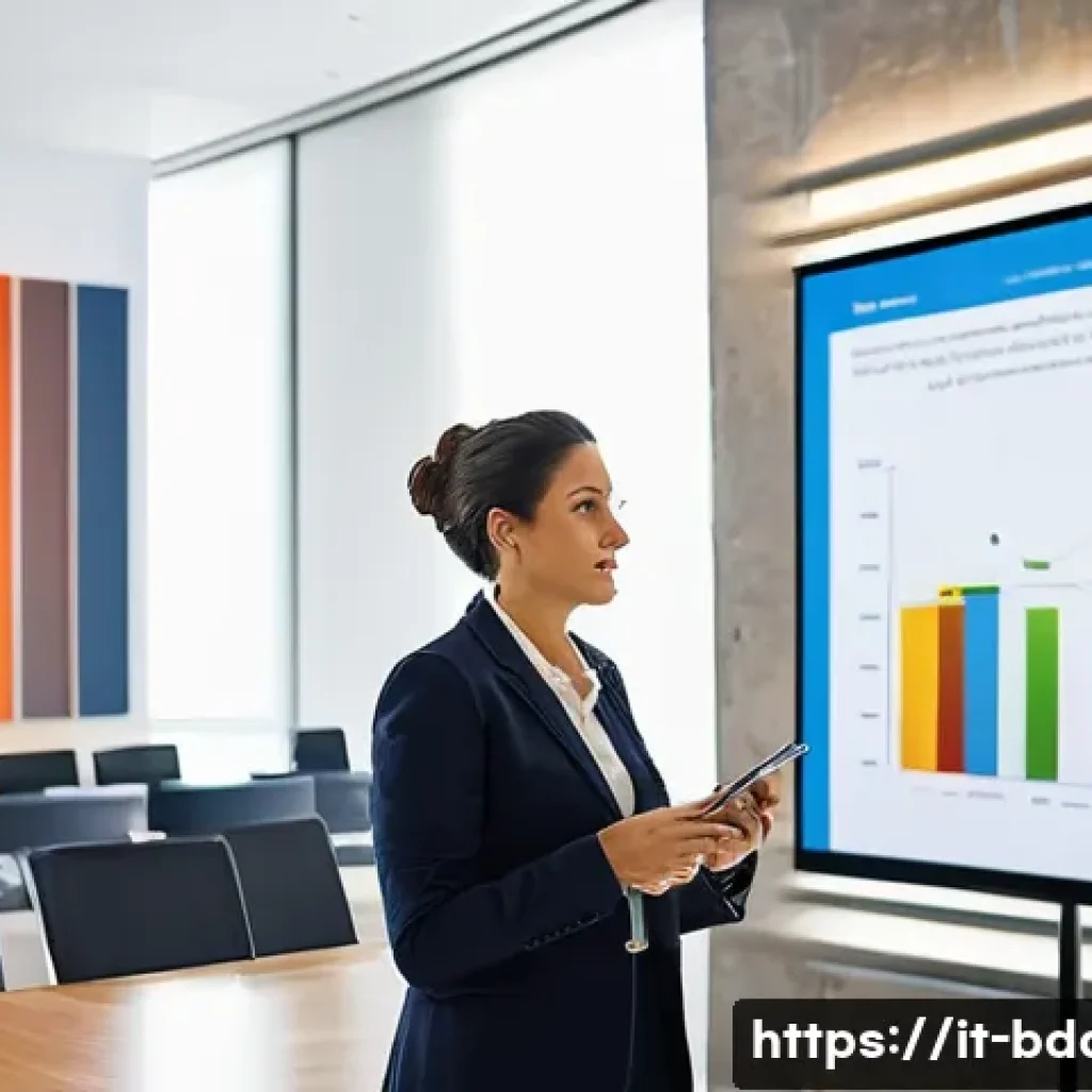 빅데이터 기술자의 학술 발표 준비 가이드 - A professional conference room setting in Milan, Italy, with a confident Italian businesswoman givin...