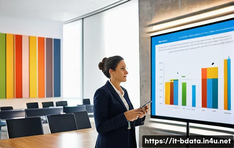 빅데이터 기술자의 학술 발표 준비 가이드 - A professional conference room setting in Milan, Italy, with a confident Italian businesswoman givin...