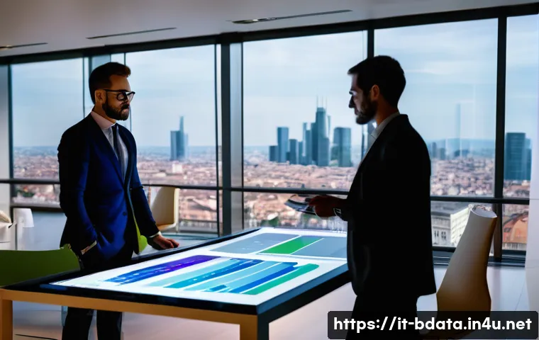 빅데이터 기술자와 다양한 산업별 데이터 분석 - A modern corporate office scene in Milan, Italy, showing diverse business professionals collaboratin...