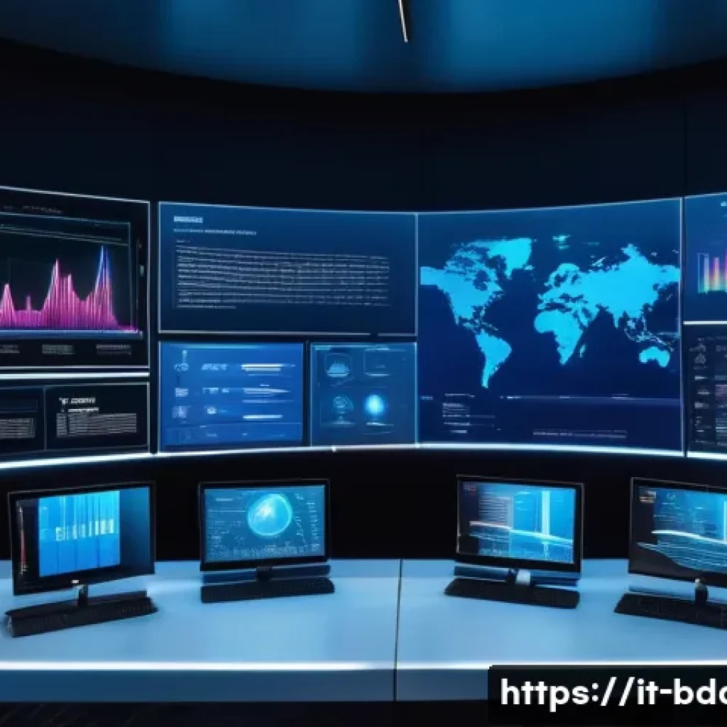 빅데이터 기술자와 데이터 처리 - A modern data analyst workspace showcasing an advanced machine learning predictive model interface o...
