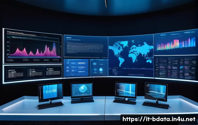 빅데이터 기술자와 데이터 처리 - A modern data analyst workspace showcasing an advanced machine learning predictive model interface o...