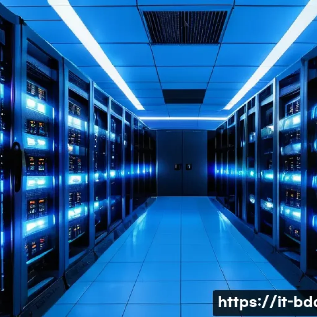 빅데이터 기술자의 데이터 저장소 설계 방법 - A high-tech data center interior showcasing a hybrid storage solution with sleek SSD racks glowing w...