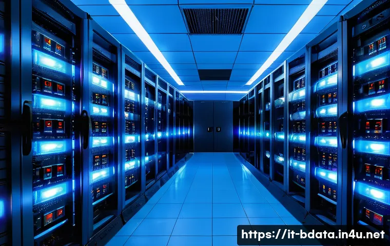 빅데이터 기술자의 데이터 저장소 설계 방법 - A high-tech data center interior showcasing a hybrid storage solution with sleek SSD racks glowing w...