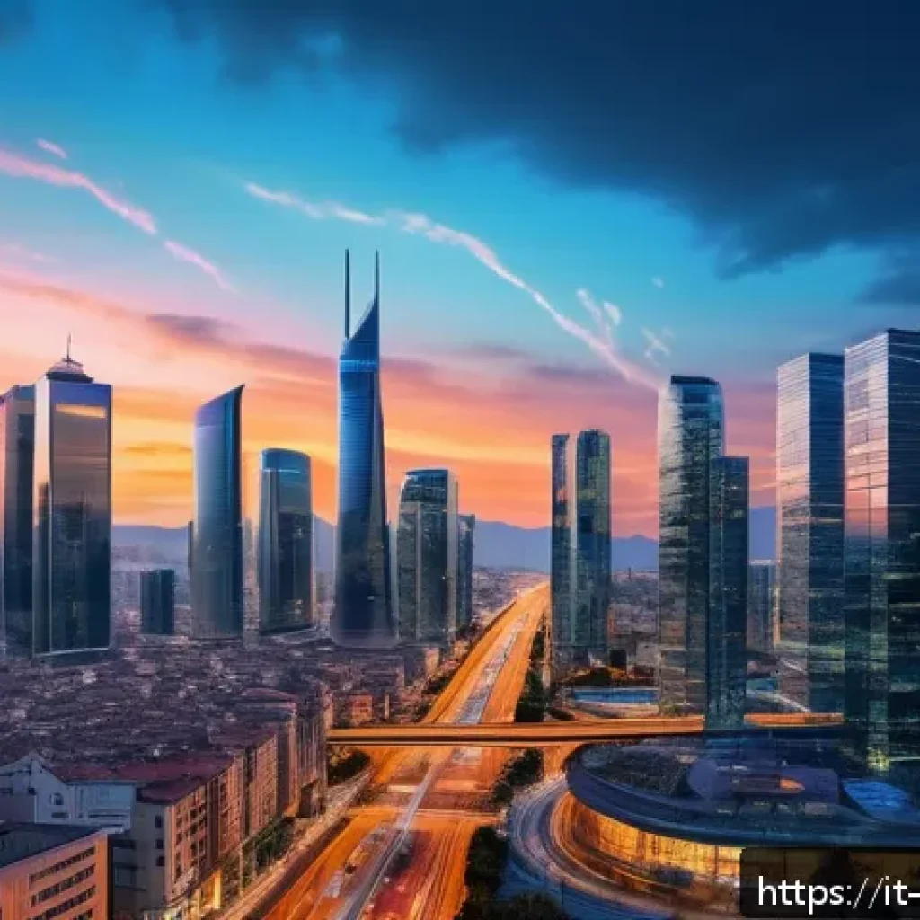 빅데이터와 인공지능의 차이 - A futuristic Italian cityscape at dusk, showcasing advanced smart city technologies with digital dat...