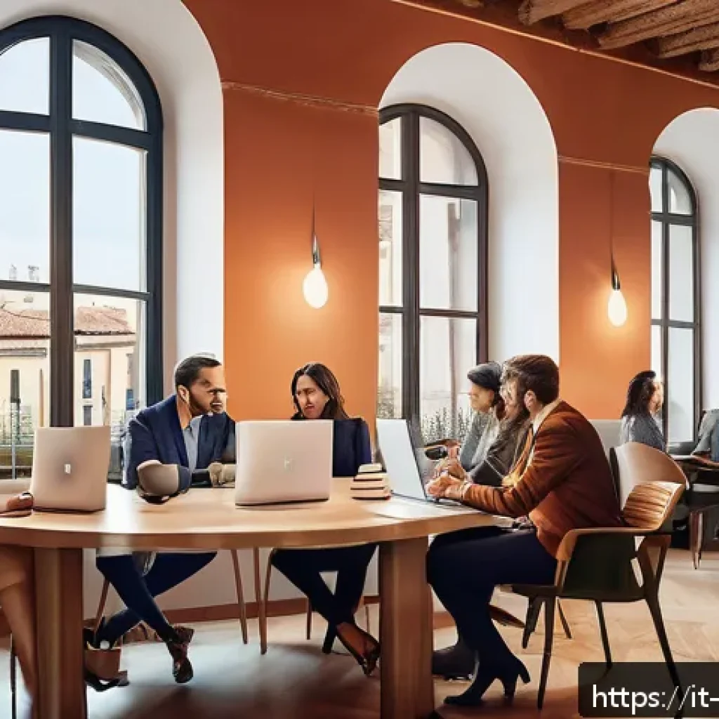 빅데이터 관련 커뮤니티 활용법 - A modern professional networking scene set in an Italian office environment, featuring diverse profe...