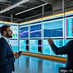 Home 22 빅데이터 기술자와 IT 컨설팅 - A modern Italian medium-sized warehouse interior showcasing advanced predictive analytics in action:...