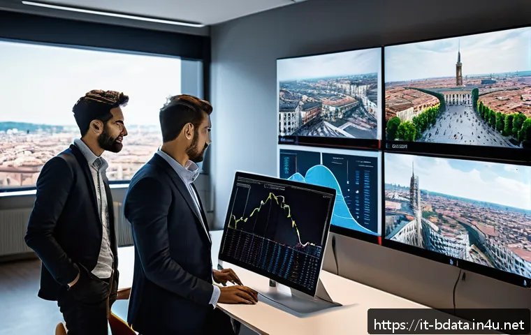 빅데이터 기술자의 데이터 엔지니어링 사례 - A modern Italian data engineering team working collaboratively in a sleek, high-tech office environm...