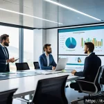 Home 19 빅데이터 기술자와 기업 내 데이터 전략 - A modern corporate office setting showcasing a diverse team of professionals collaborating around a ...