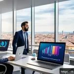Home 18 빅데이터 기술자 자기계발 도서 추천 - A modern Italian office setting with a diverse group of professionals collaborating on Big Data anal...
