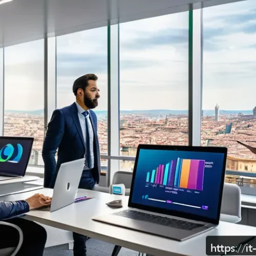 Home 30 빅데이터 기술자 자기계발 도서 추천 - A modern Italian office setting with a diverse group of professionals collaborating on Big Data anal...